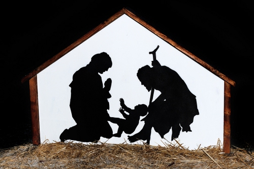 Immagine con paglia, nero, presepe, capanna, giuseppe, madonna, natale, controluce, bambino, bianco, silhouette, gesù, maria, bastone, natività, presepio, sagome, nascita, famiglia
