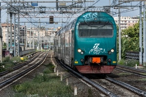 binari, treno, verde, ferrovia, città