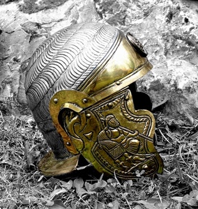 elmo, oro, metallo, erba, argento, casco