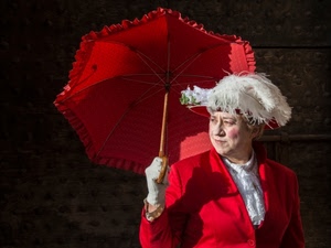 rosso, cappello, ombrello, donna, piume, guanti, piuma