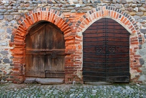 porte, mattoni, archi, portoni, legno, due, pietre, marrone