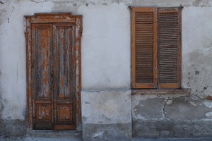 porta, finestra, muro, persiane, legno, marrone