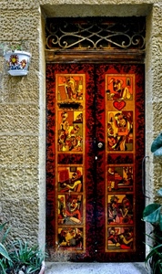 porta, piante, vaso, disegni, verde, pianta