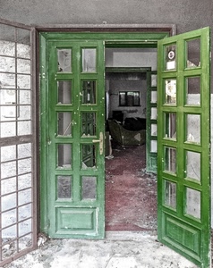 porta, verde, vetri, vetro, abbandono, porte, legno