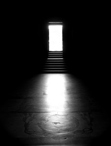 porta, luce, bianconero, scale, gradini, buio, scala, controluce, nero