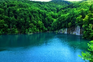 verde, lago, cascata, alberi, acqua, bosco, cascate, natura, riflesso