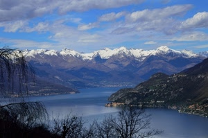 lago, panorama, montagne, neve, acqua, montagna, inverno, nuvole, alberi, paesaggio
