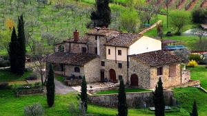 alberi, cipressi, verde, finestre, casolare, casa, tetti, porte, campagna, piante, erba, prato, ulivi, portoni, paesaggio, cascina