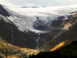 montagna, ghiacciaio, cascate, cascata, neve, bianco, acqua, rocce, panorama, natura, roccia
