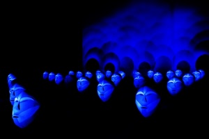 blu, maschere, nero, ombre, teste, arte, luci