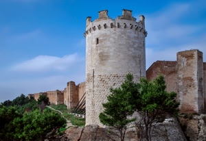 torre, alberi, castello, merli, mura, verde, cielo
