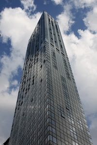 grattacielo, finestre, nuvole, cielo, vetri, vetro, prospettiva