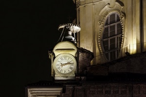 orologio, finestra, lancette, notte, notturno, numeri, campana