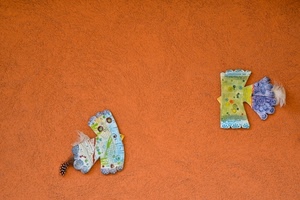 uccelli, arancione, due, muro, piume, minimalismo, ali, colori, disegni