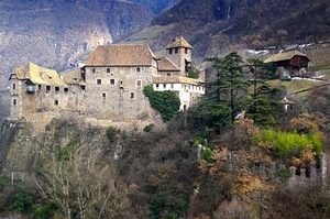 castello, alberi, montagna, torre, verde, montagne, mura, tetti, finestre