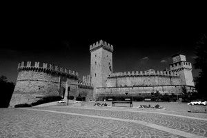 castello, piazza, merli, bianconero, torri, torre