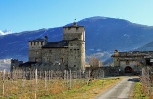 castello, montagna, strada, vigneto, cielo, filari, inverno, torre, torri