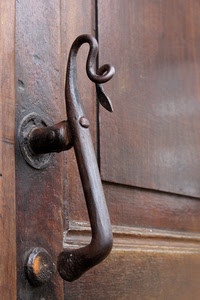 porta, batacchio, ferro, legno, marrone, battente, portone, battiporta, metallo, antico