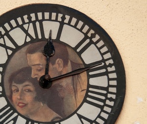 orologio, lancette, numeri, muro, coppia, nero, ore, donna, romani, uomo, bianco, quadrante, due, ritratto