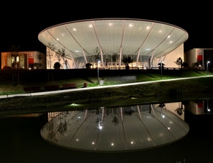 riflesso, luci, notte, acqua, nero, padiglione, ingresso, vetro, riflessi