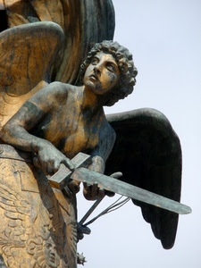 angelo, spada, ali, statua, legno, scultura