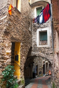 vicolo, arco, panni, porta, finestre, porte, giallo, finestra, case