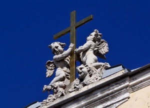 croce, angeli, ali, cielo, statue, tetto, blu, statua