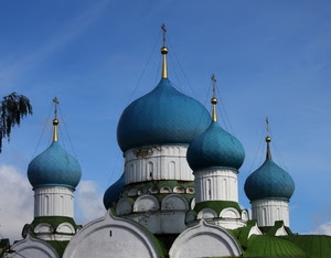 cupole, croci, azzurro, cielo, chiesa, blu, quattro, verde
