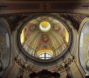 cupola, dipinti, finestre, finestra, affreschi, chiesa, interno, oro