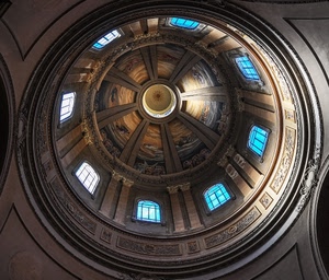 cupola, finestre, cerchio, chiesa, interno, azzurro, cerchi
