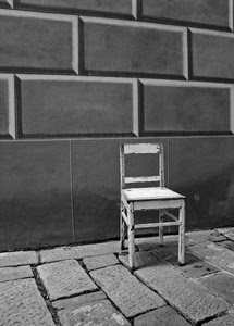 sedia, muro, pavimento, legno, bianconero, pietre, rettangoli