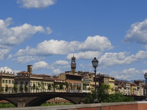 ponte, lampione, nuvole, cielo, torre, firenze, palazzi, case