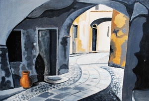 arco, strada, murales, vaso, vicolo, porte, porta, quadro, anfora