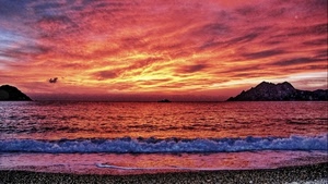 mare, tramonto, rosso, onde, onda, acqua, alba, cielo