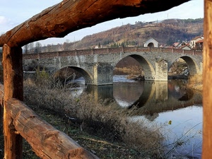 ponte, fiume, archi, acqua, legno, riflessi, riflesso