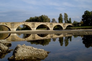 ponte, fiume, riflesso, archi, acqua, alberi, riflessi