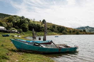 lago, barche, azzurro, barca, verde, riva, acqua, nuvole, prato, alberi