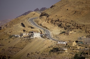 strada, case, montagna, curve, deserto, montagne, salita, cielo, asfalto, macchine, terra, sabbia