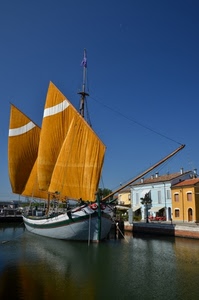 barca, vele, acqua, canale, vela, giallo, case, arancione, porto, albero, arancio, riflesso