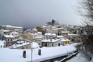 neve, case, tetti, inverno, borgo, comignoli, paese, albero