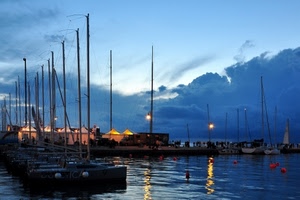 barche, porto, mare, nuvole, riflessi, luci, acqua, alberi