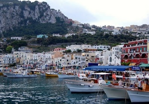 barche, mare, porto, case, acqua, alberi, paese