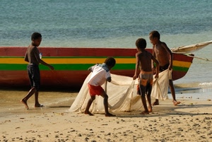 barca, bambini, mare, rete, spiaggia, sabbia