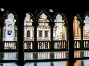 archi, colonne, venezia, palazzo, portico, riflesso, affaccio, balaustra, balcone, portici, finestre, interno