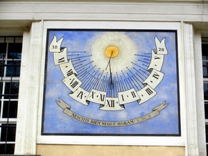 meridiana, numeri, sole, ore, azzurro, scritte, celeste, finestre, orologio