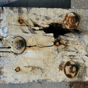 ruggine, bulloni, legno, chiodi, bianco, ferro, viti, tre, buco, crepe, dadi