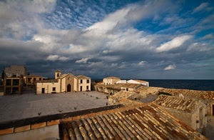 nuvole, tetti, piazza, mare, chiesa, cielo, tegole, panorama, case