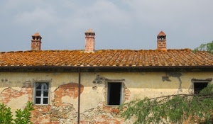 finestre, tetto, comignoli, cielo, tegole, cascina, tre, casa, rami