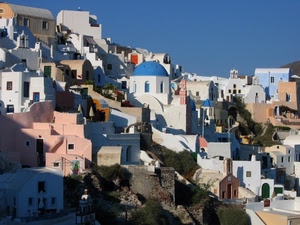 case, bianco, azzurro, paese, rosa, cielo, finestre, panorama, blu, colori, cupola, tetti, paesaggio