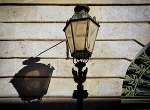 ombra, lampione, muro, righe, vetro, ferro, verde